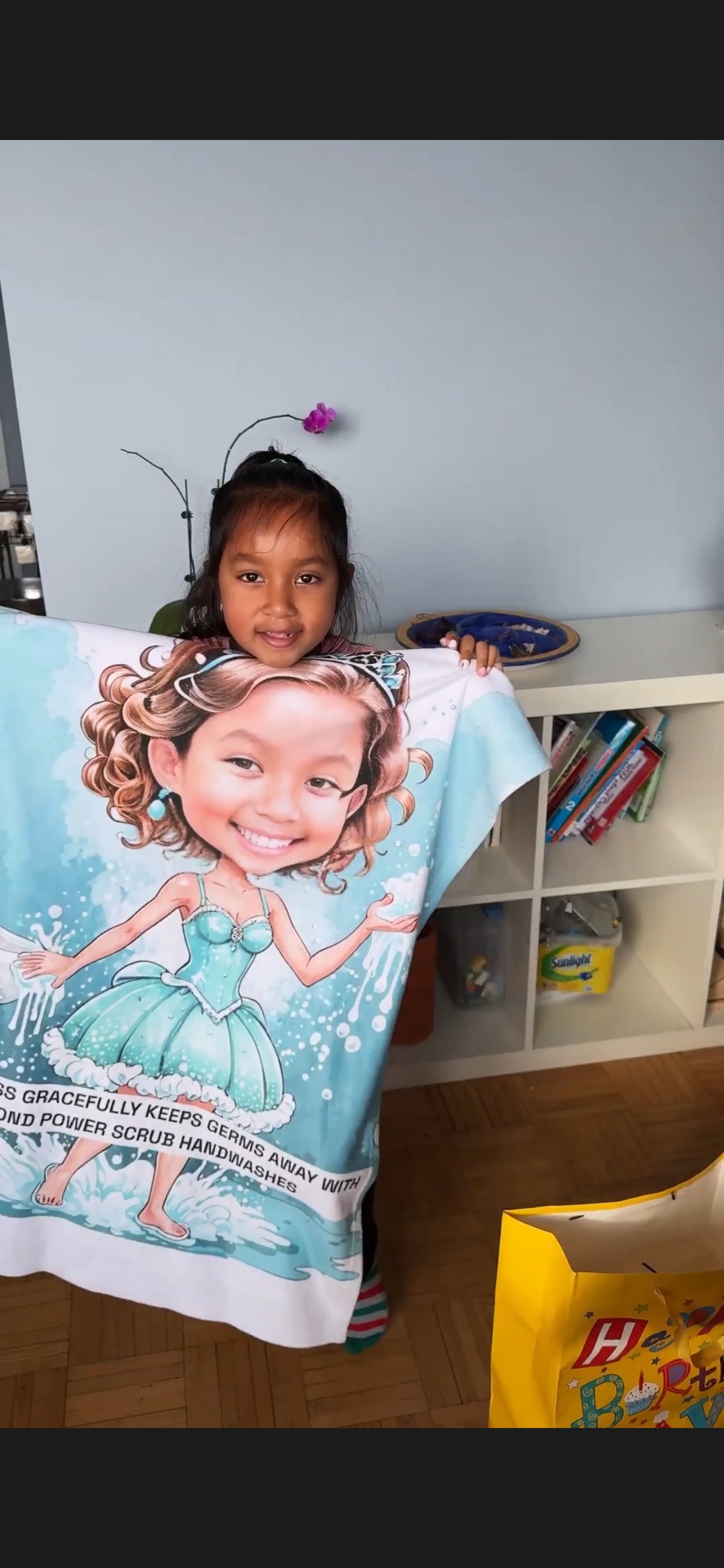 Girl with her handwash-princess blanket